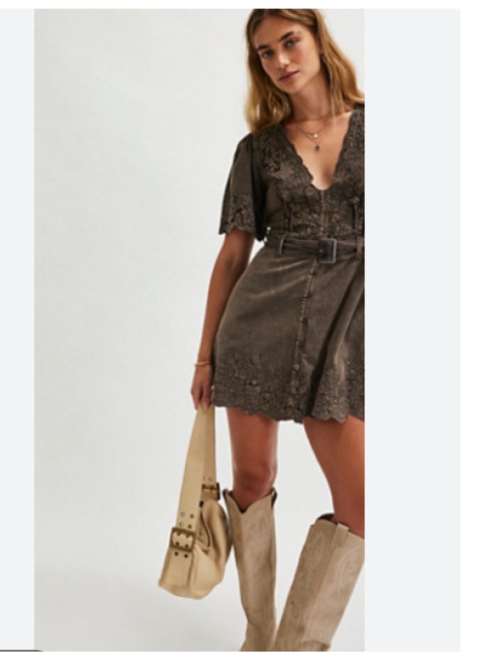 Free People Florian Mini Dress Brown Lace Trim Size M - Picture 3 of 14